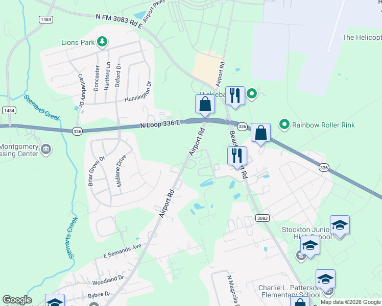 map of restaurants, bars, coffee shops, grocery stores, and more near 1901 Hawthorne Drive in Conroe