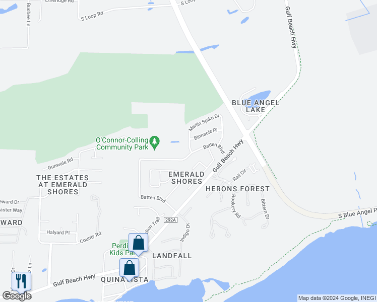 map of restaurants, bars, coffee shops, grocery stores, and more near 526 Batten Boulevard in Pensacola