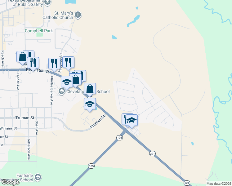 map of restaurants, bars, coffee shops, grocery stores, and more near 10001 Spring Creek Road in Cleveland
