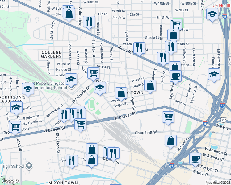 map of restaurants, bars, coffee shops, grocery stores, and more near 1022 Callan Street in Jacksonville