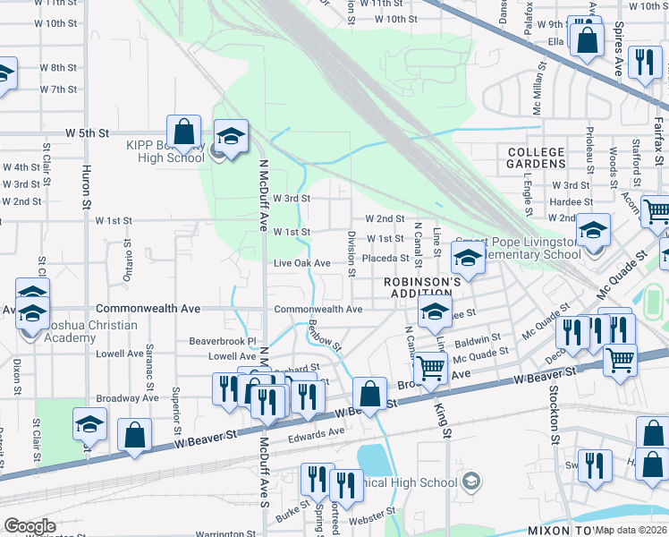 map of restaurants, bars, coffee shops, grocery stores, and more near 2283 Placeda Street in Jacksonville