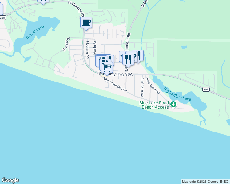 map of restaurants, bars, coffee shops, grocery stores, and more near 209 Blue Mountain Road in Santa Rosa Beach