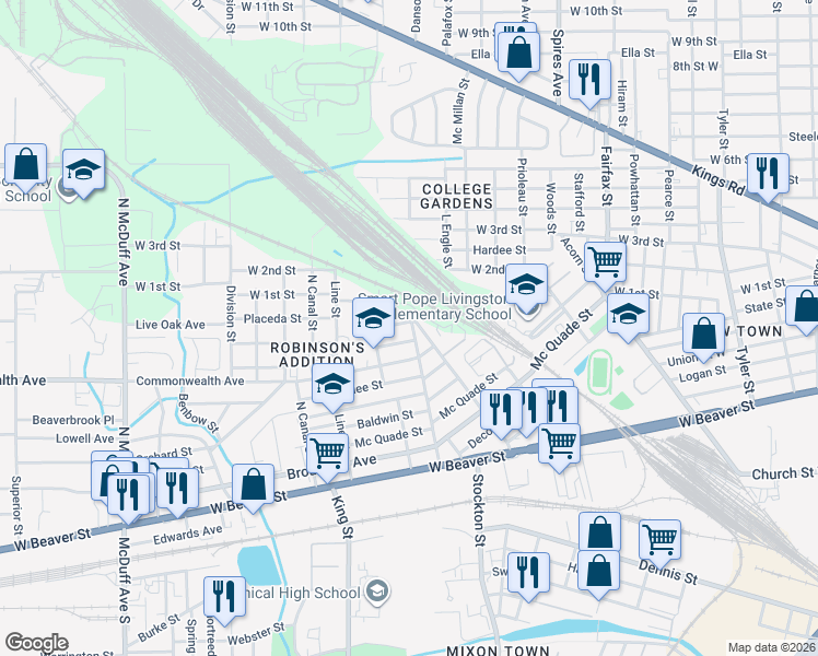 map of restaurants, bars, coffee shops, grocery stores, and more near 2001 Kingston Street in Jacksonville