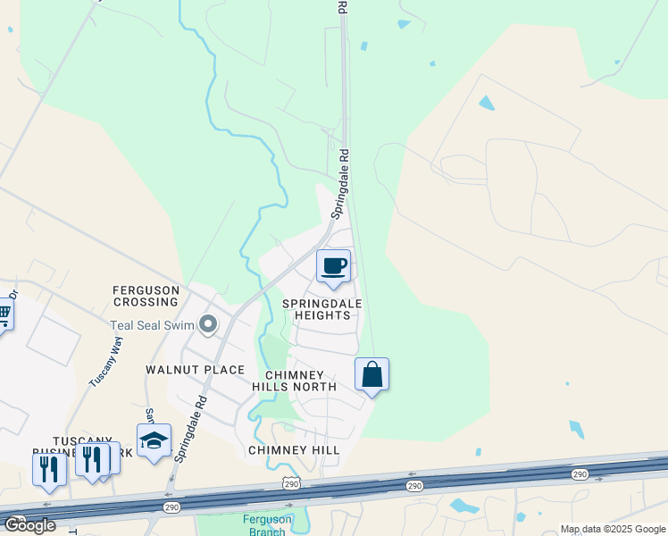 map of restaurants, bars, coffee shops, grocery stores, and more near 4703 Lake George Lane in Austin
