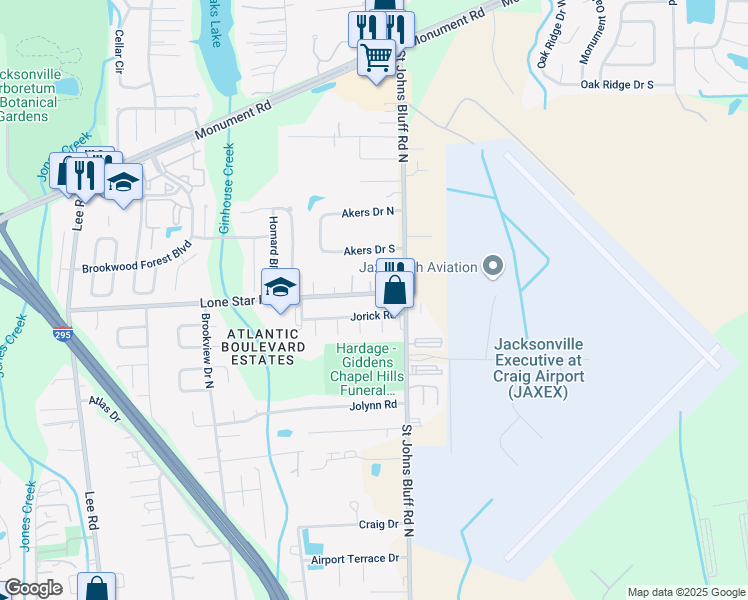 map of restaurants, bars, coffee shops, grocery stores, and more near 1056 Vivian Court in Jacksonville