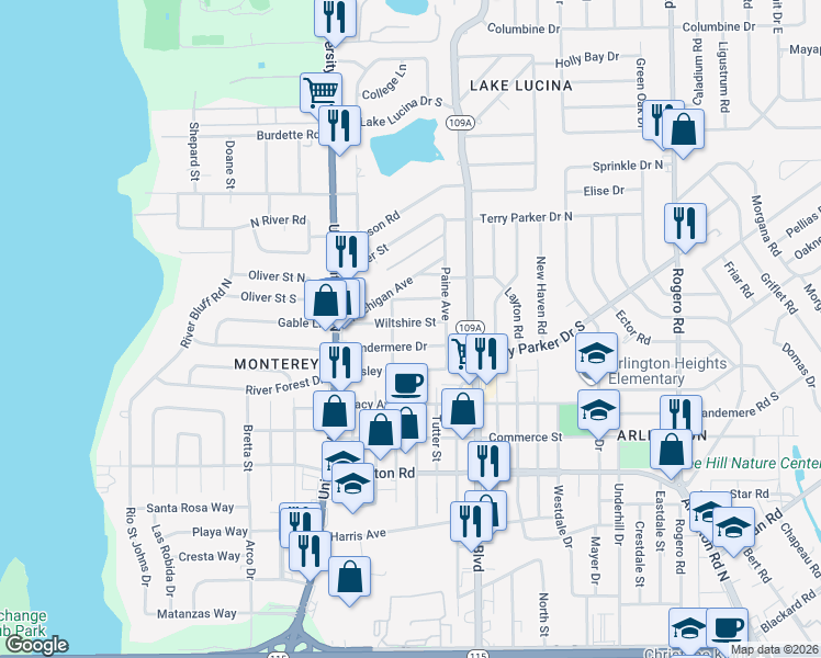 map of restaurants, bars, coffee shops, grocery stores, and more near 1805 Almira Street in Jacksonville