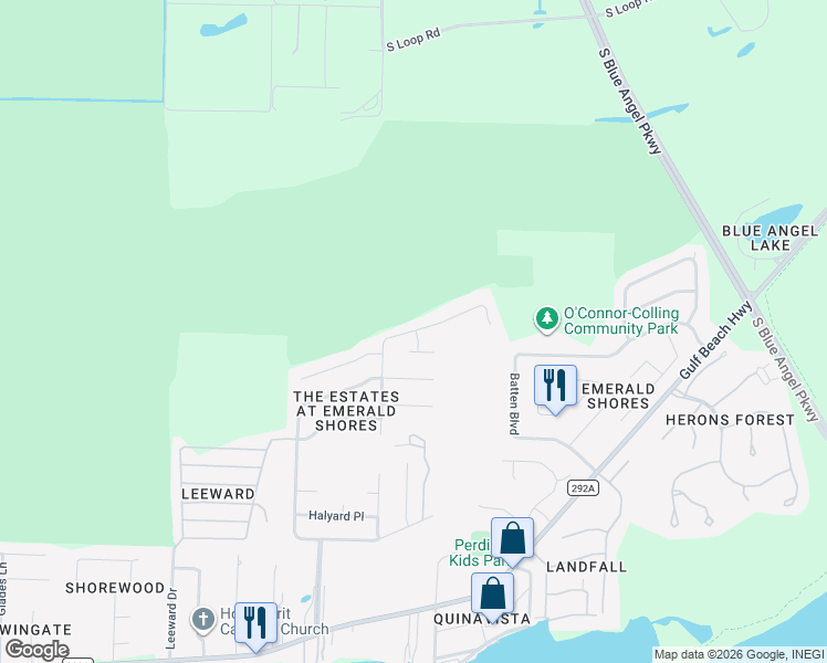 map of restaurants, bars, coffee shops, grocery stores, and more near 5428 Keel Drive in Pensacola