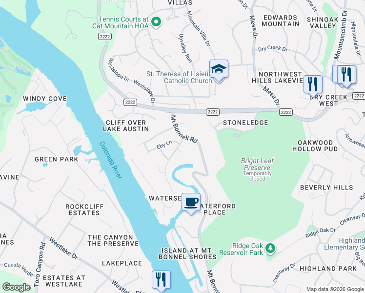 map of restaurants, bars, coffee shops, grocery stores, and more near 5425 Tortuga Trail in Austin