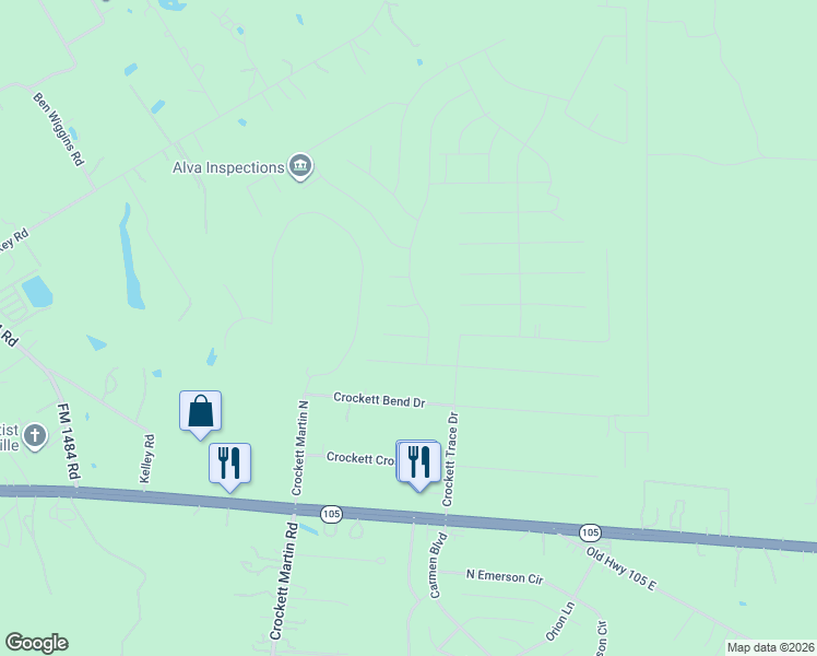 map of restaurants, bars, coffee shops, grocery stores, and more near 16303 Summer Hollow Drive in Conroe