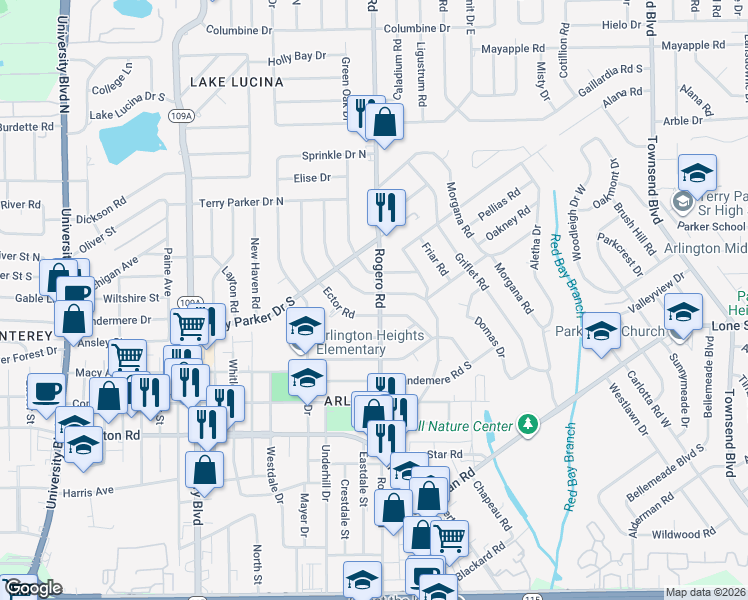 map of restaurants, bars, coffee shops, grocery stores, and more near 6665 Banbury Road in Jacksonville