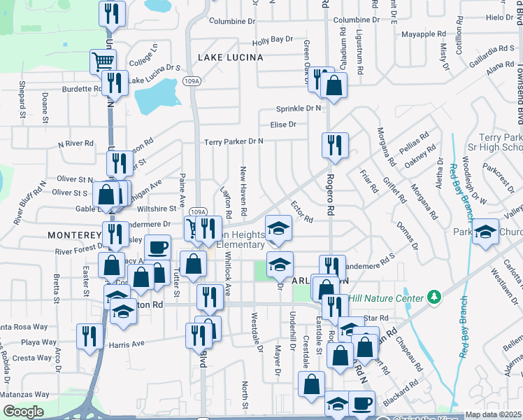 map of restaurants, bars, coffee shops, grocery stores, and more near 6139 Terry Parker Drive South in Jacksonville