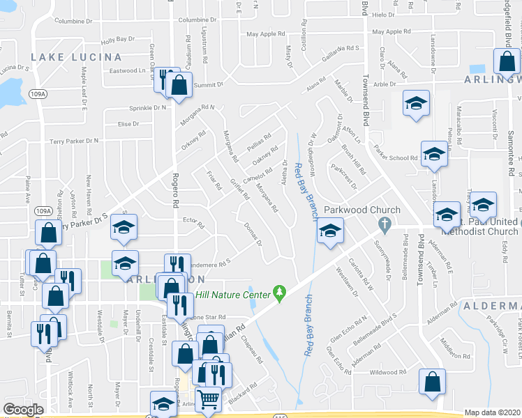map of restaurants, bars, coffee shops, grocery stores, and more near 1468 Morgana Road in Jacksonville