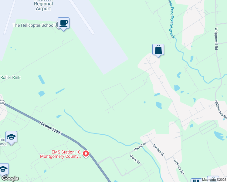 map of restaurants, bars, coffee shops, grocery stores, and more near 2911 North Green Circle in Conroe