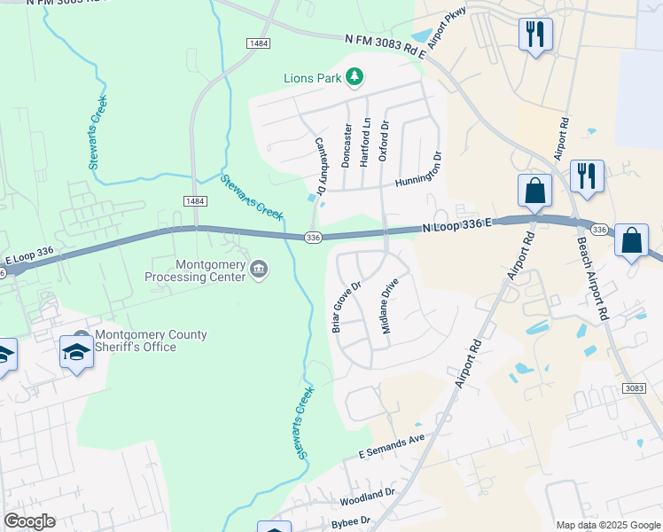 map of restaurants, bars, coffee shops, grocery stores, and more near 1072 Shadow Glenn Drive in Conroe
