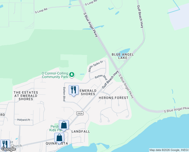 map of restaurants, bars, coffee shops, grocery stores, and more near 817 Binnacle Place in Pensacola