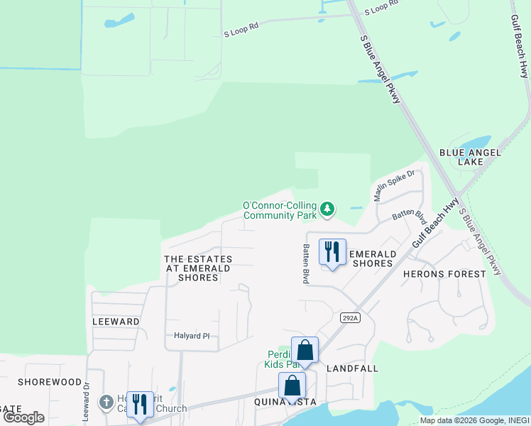 map of restaurants, bars, coffee shops, grocery stores, and more near 5408 Keel Drive in Pensacola