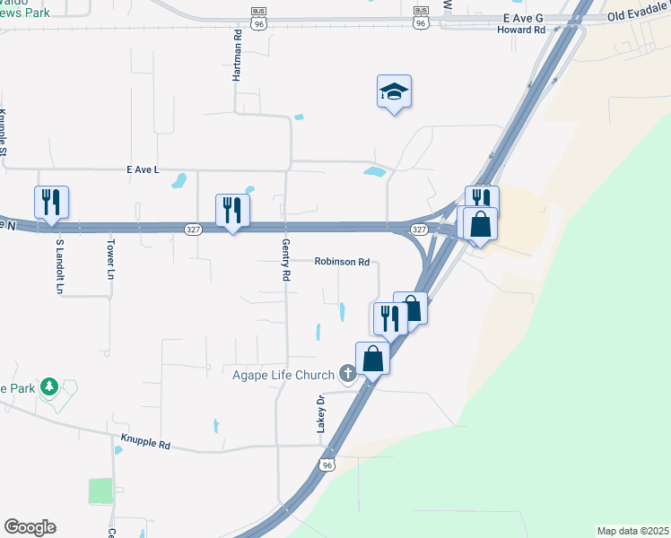 map of restaurants, bars, coffee shops, grocery stores, and more near 1398 Robinson Road in Silsbee