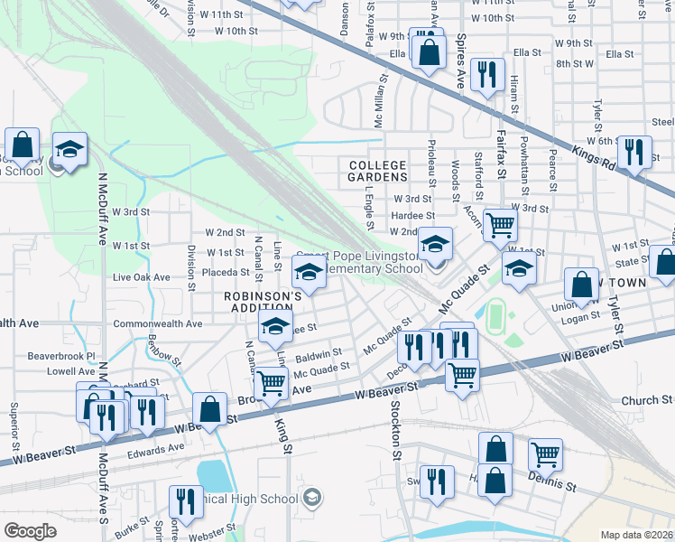 map of restaurants, bars, coffee shops, grocery stores, and more near 2001 Kingston Street in Jacksonville