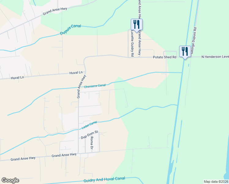 map of restaurants, bars, coffee shops, grocery stores, and more near 1058 Melancon Drive in Breaux Bridge
