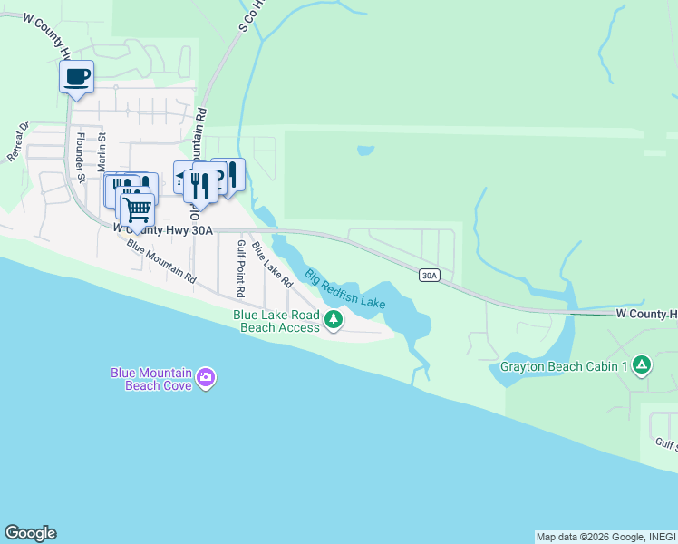 map of restaurants, bars, coffee shops, grocery stores, and more near 1653 West County Highway 30A in Santa Rosa Beach