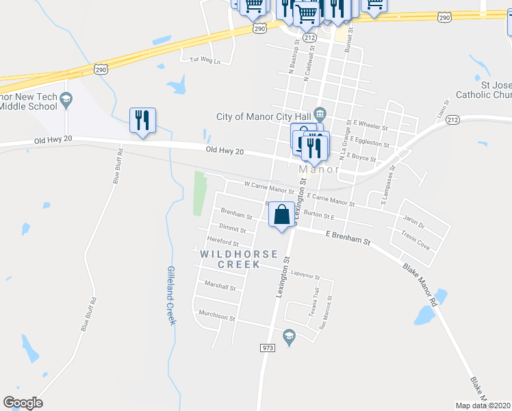 map of restaurants, bars, coffee shops, grocery stores, and more near 11505 Burton Street in Manor