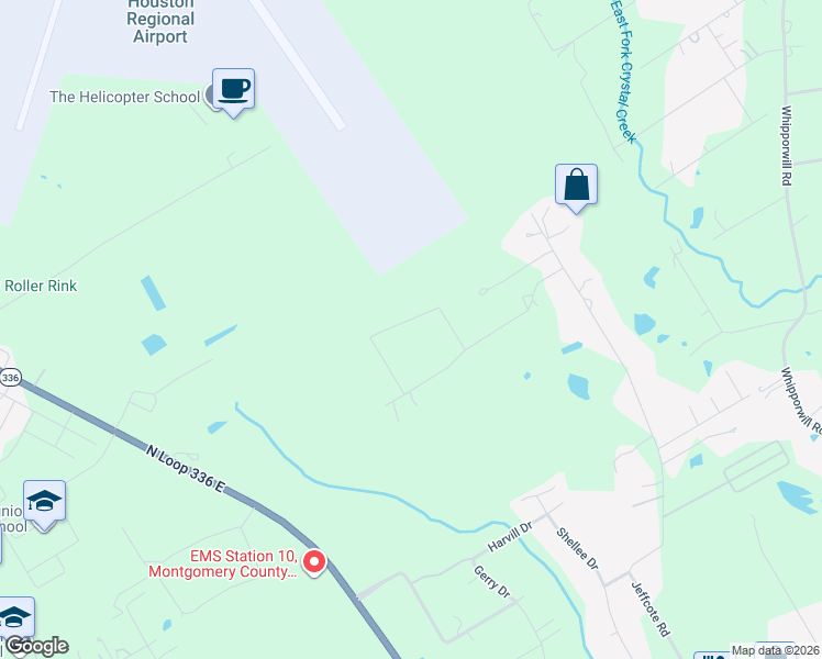 map of restaurants, bars, coffee shops, grocery stores, and more near 2911 North Green Circle in Conroe
