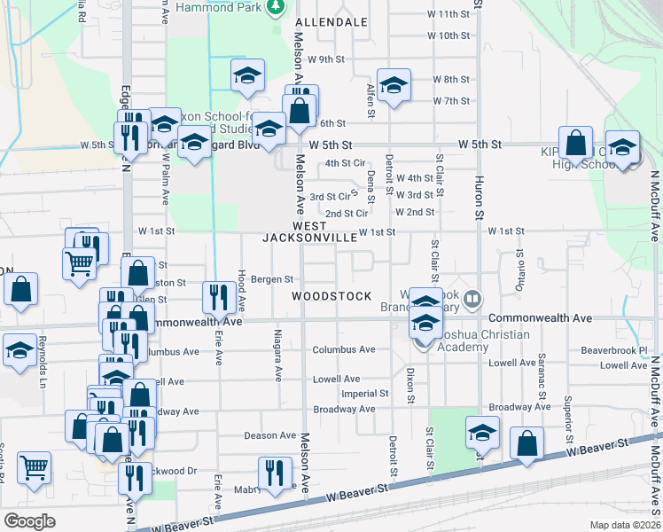map of restaurants, bars, coffee shops, grocery stores, and more near 1060 Prospect Street in Jacksonville