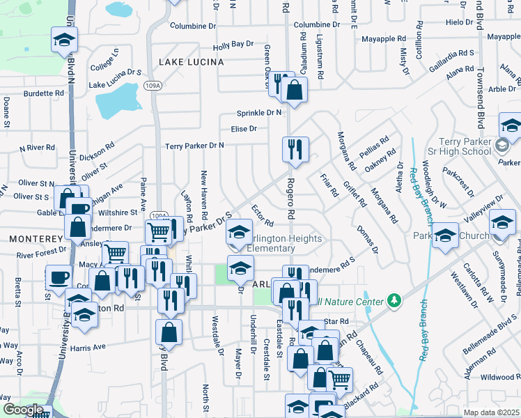 map of restaurants, bars, coffee shops, grocery stores, and more near 6515 Ector Court in Jacksonville