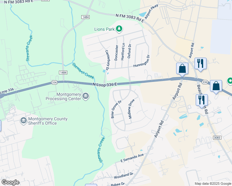 map of restaurants, bars, coffee shops, grocery stores, and more near 1072 Shadow Glenn Drive in Conroe