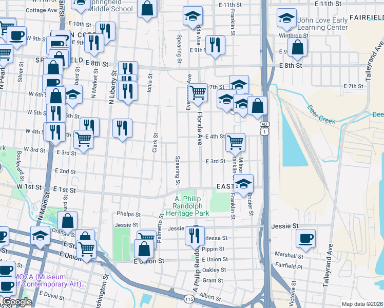 map of restaurants, bars, coffee shops, grocery stores, and more near 1328 Evergreen Avenue in Jacksonville