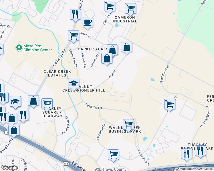map of restaurants, bars, coffee shops, grocery stores, and more near 8503 Wall Street in Austin