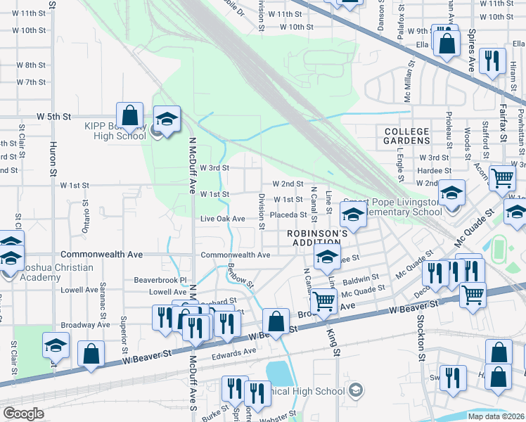 map of restaurants, bars, coffee shops, grocery stores, and more near 2283 Placeda Street in Jacksonville