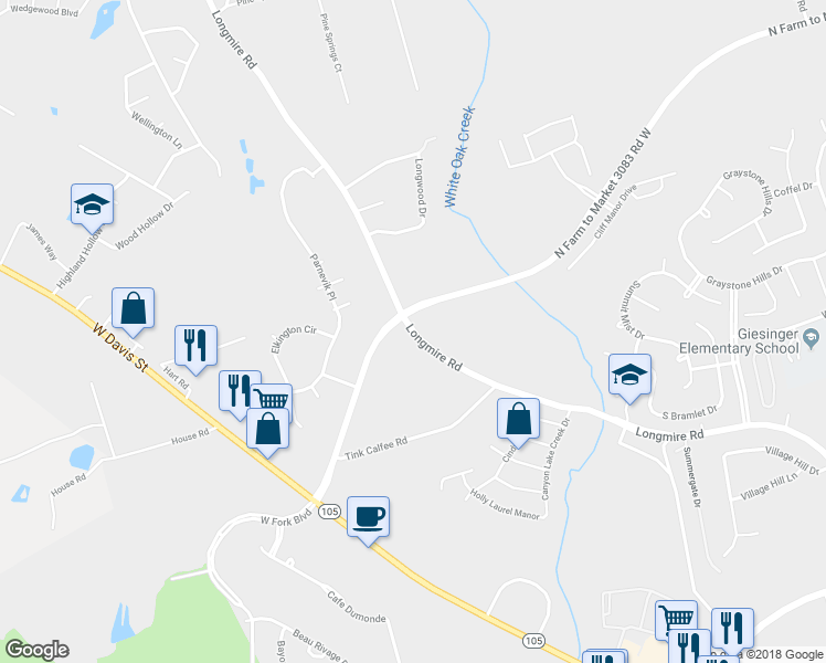 map of restaurants, bars, coffee shops, grocery stores, and more near 1942 Longmire Road in Conroe