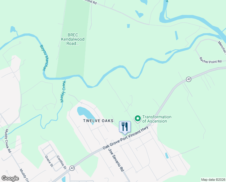 map of restaurants, bars, coffee shops, grocery stores, and more near 18385 Robert Denham Road in Prairieville