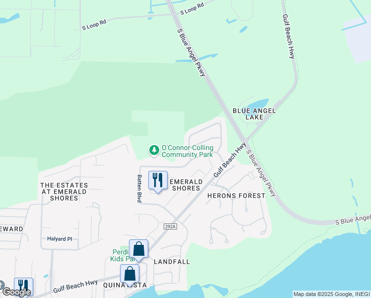 map of restaurants, bars, coffee shops, grocery stores, and more near 762 Marlin Spike Drive in Pensacola