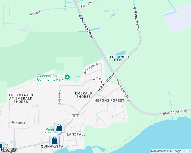 map of restaurants, bars, coffee shops, grocery stores, and more near 508 Batten Boulevard in Pensacola