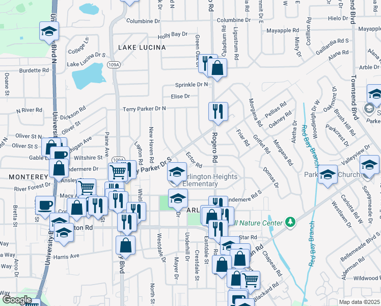 map of restaurants, bars, coffee shops, grocery stores, and more near 6515 Ector Court in Jacksonville