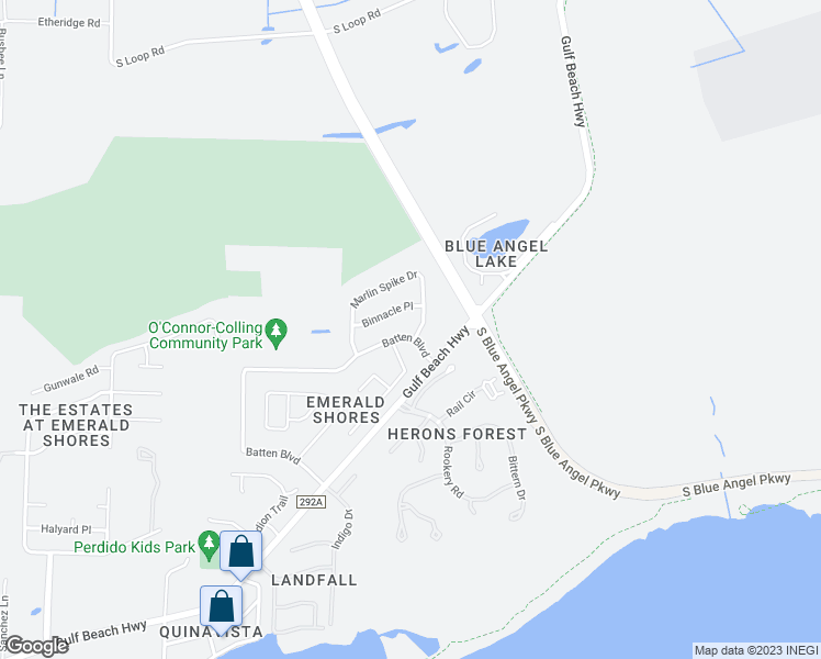 map of restaurants, bars, coffee shops, grocery stores, and more near 508 Batten Boulevard in Pensacola