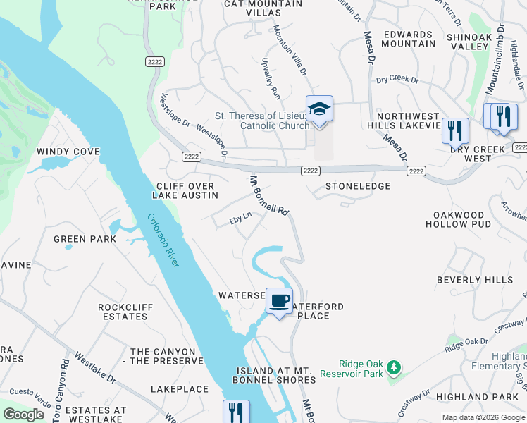 map of restaurants, bars, coffee shops, grocery stores, and more near 5428 Tortuga Trail in Austin