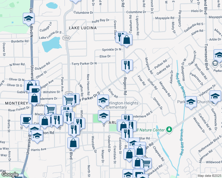 map of restaurants, bars, coffee shops, grocery stores, and more near 6515 Ector Court in Jacksonville