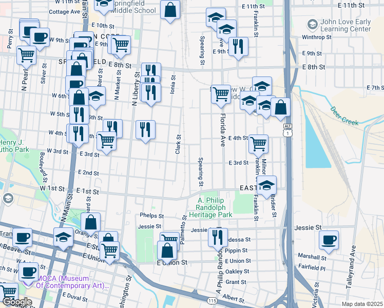 map of restaurants, bars, coffee shops, grocery stores, and more near 1329 Palmetto Street in Jacksonville