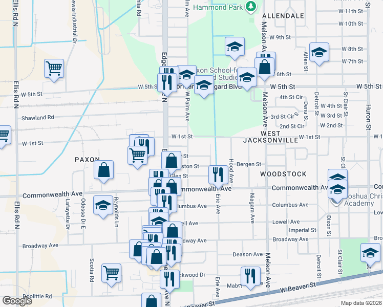 map of restaurants, bars, coffee shops, grocery stores, and more near 3495 Deer Street in Jacksonville
