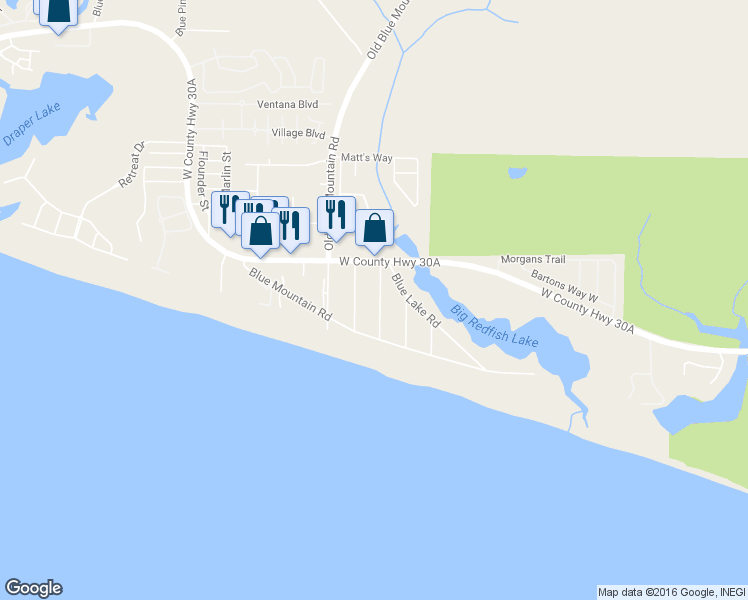 map of restaurants, bars, coffee shops, grocery stores, and more near 98 Gulf Point Road in Santa Rosa Beach