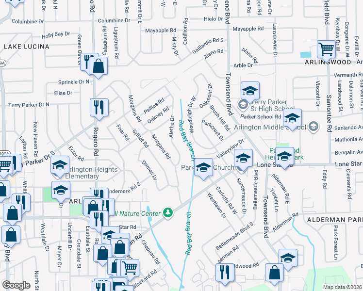 map of restaurants, bars, coffee shops, grocery stores, and more near 1457 Aletha Drive in Jacksonville