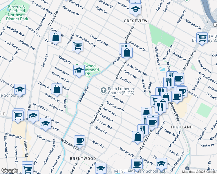 map of restaurants, bars, coffee shops, grocery stores, and more near 1403 Choquette Drive in Austin