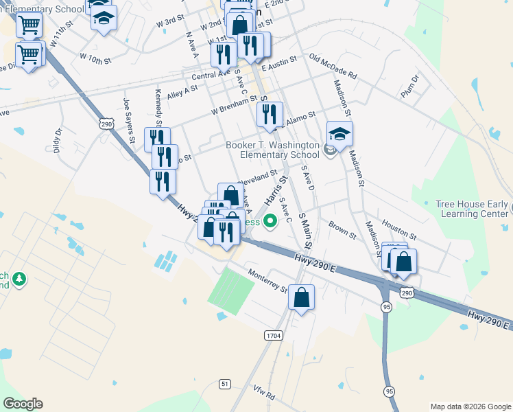map of restaurants, bars, coffee shops, grocery stores, and more near 308 Harris Street in Elgin