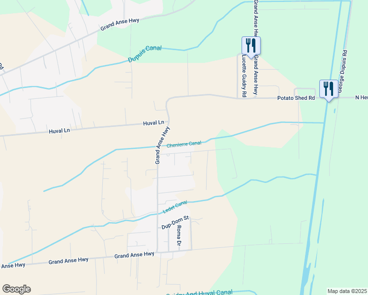 map of restaurants, bars, coffee shops, grocery stores, and more near 1001-1027 Melancon Drive in Breaux Bridge