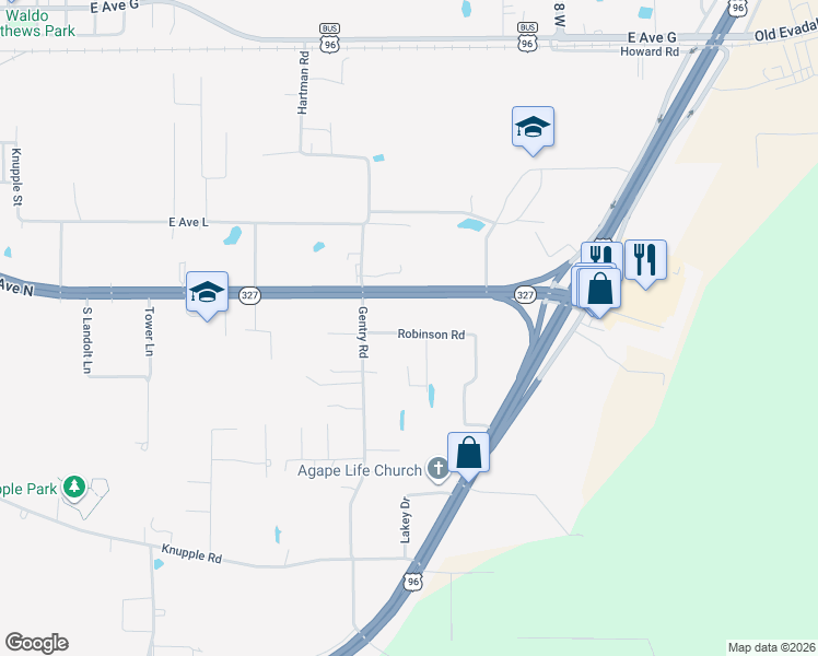 map of restaurants, bars, coffee shops, grocery stores, and more near 1325 Robinson Road in Silsbee