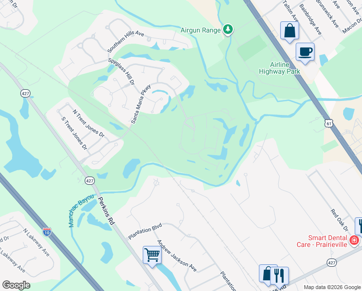 map of restaurants, bars, coffee shops, grocery stores, and more near 18589 Santa Maria Drive in Baton Rouge