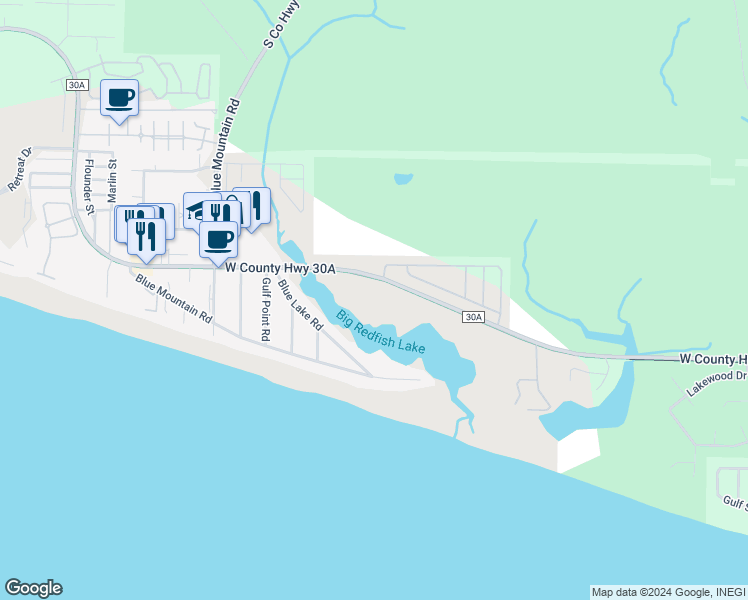 map of restaurants, bars, coffee shops, grocery stores, and more near 1653 West County Highway 30A in Santa Rosa Beach